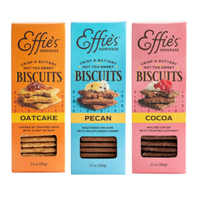 Effie's Biscuits oatcakes variety pack: crisp, lightly sweet rounds with a buttery finish.