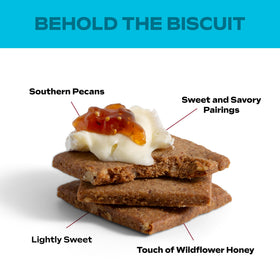 Effie's Pecan Biscuits with cheese pairing suggestion on a serving board