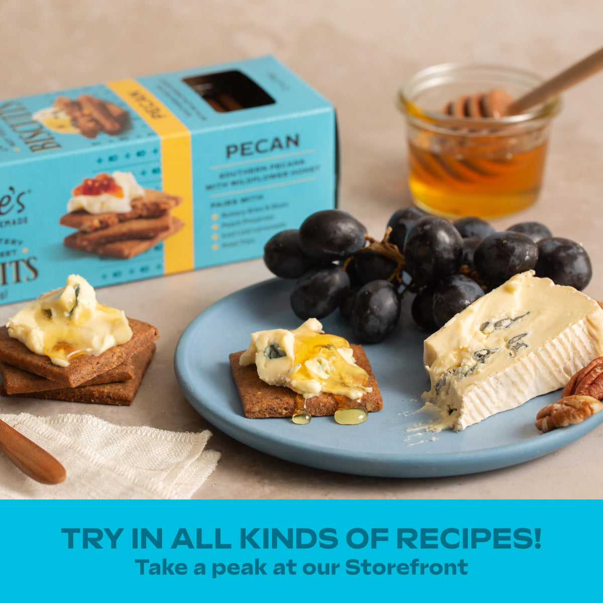 Effie's Pecan Biscuits on wooden board inviting a rustic snack moment