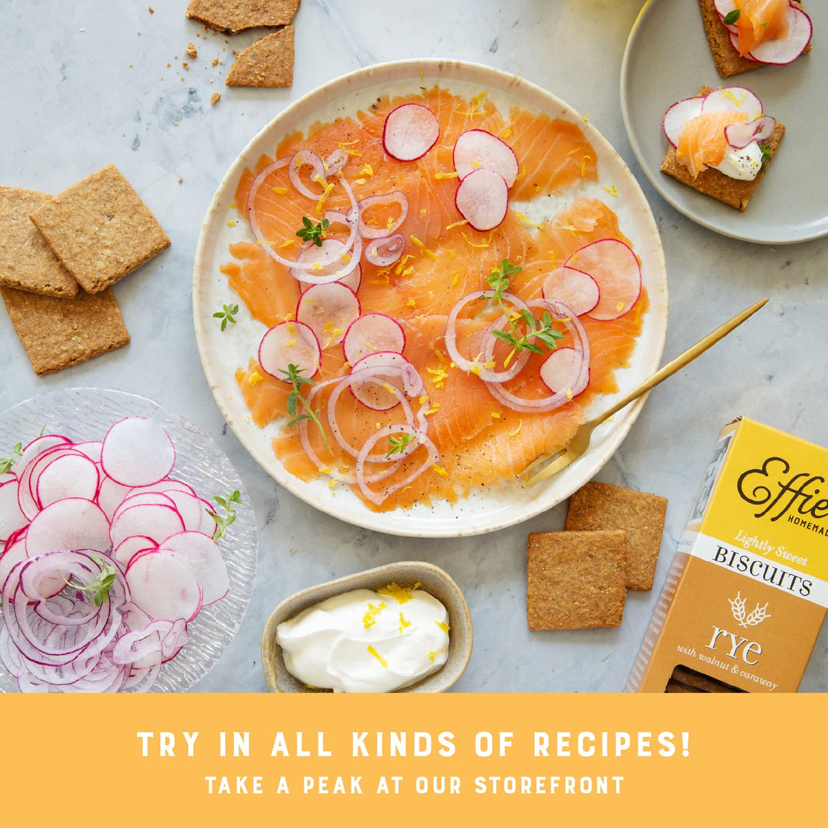 Effie's Homemade cheese pairing idea with biscuits close-up.