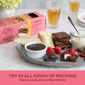 Effie's Cocoa Biscuit close-up reveals crisp, layered oats.