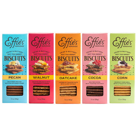 Effie's Homemade Pecan biscuits close-up, ideal for cheese pairing and snacking.