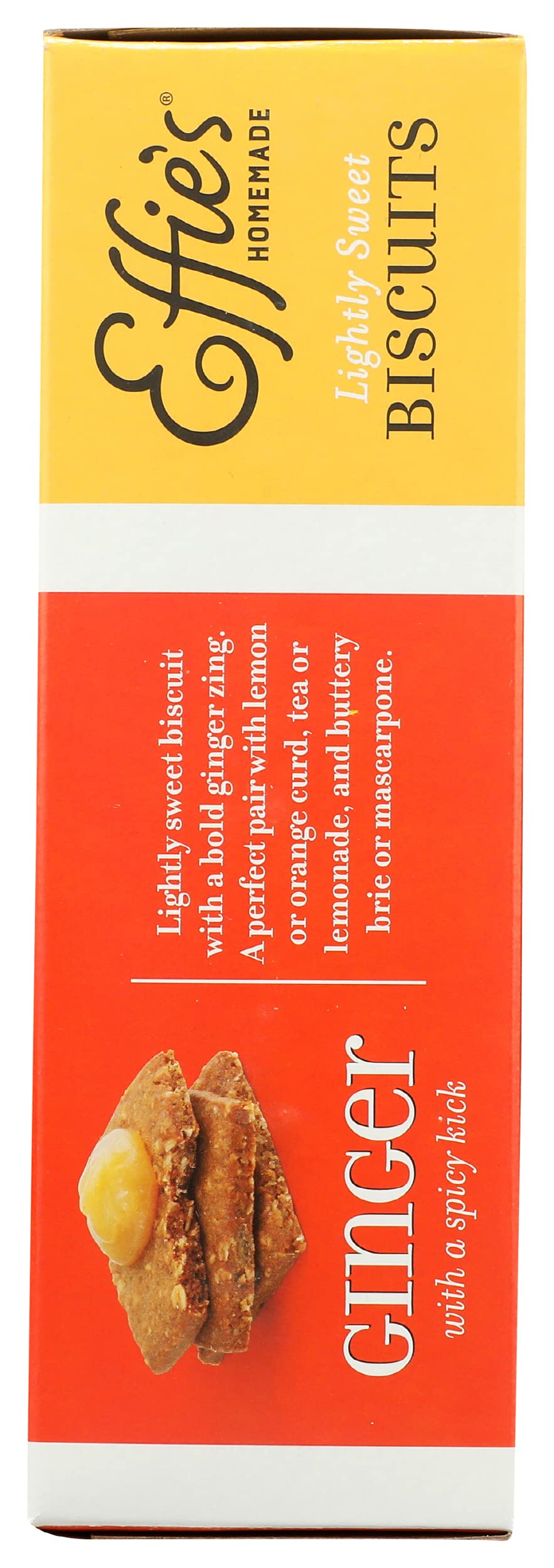 Effie's ginger biscuits with lemon curd; bright citrus pairing enhances flavor.