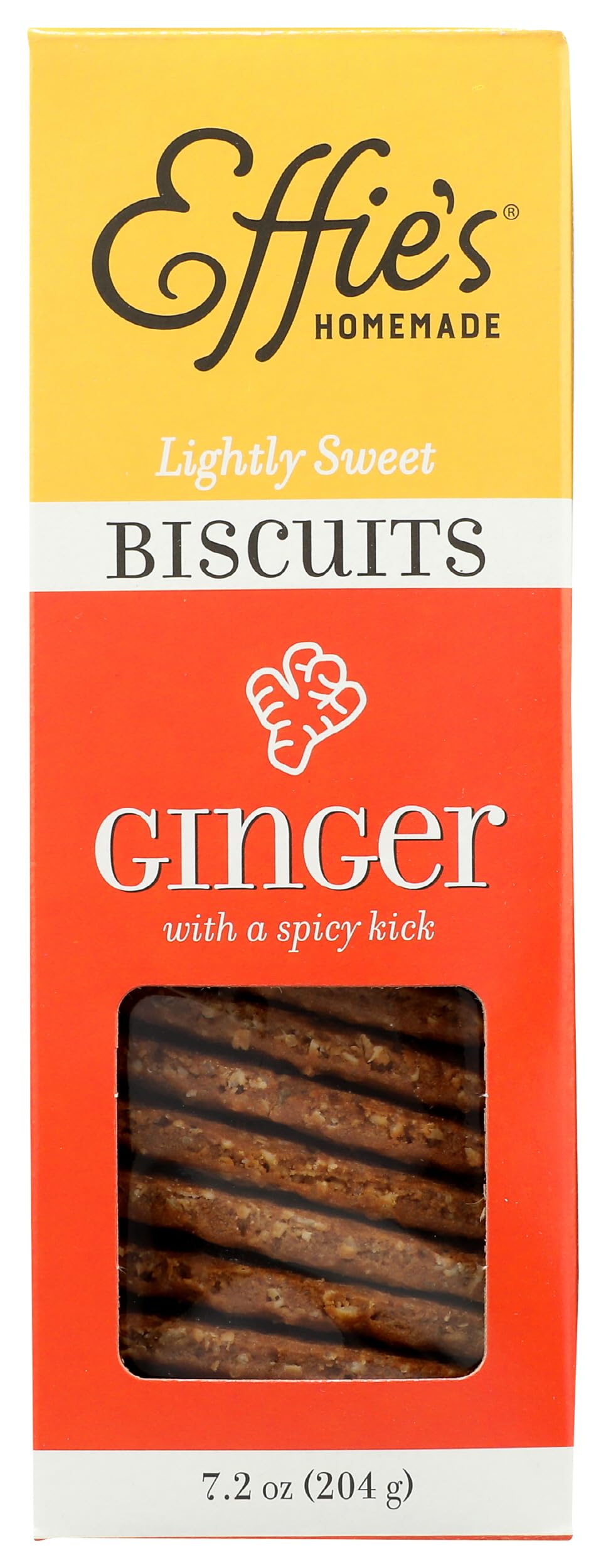 Effie's Homemade ginger crackers packshot; a gourmet snack ready for tea time.