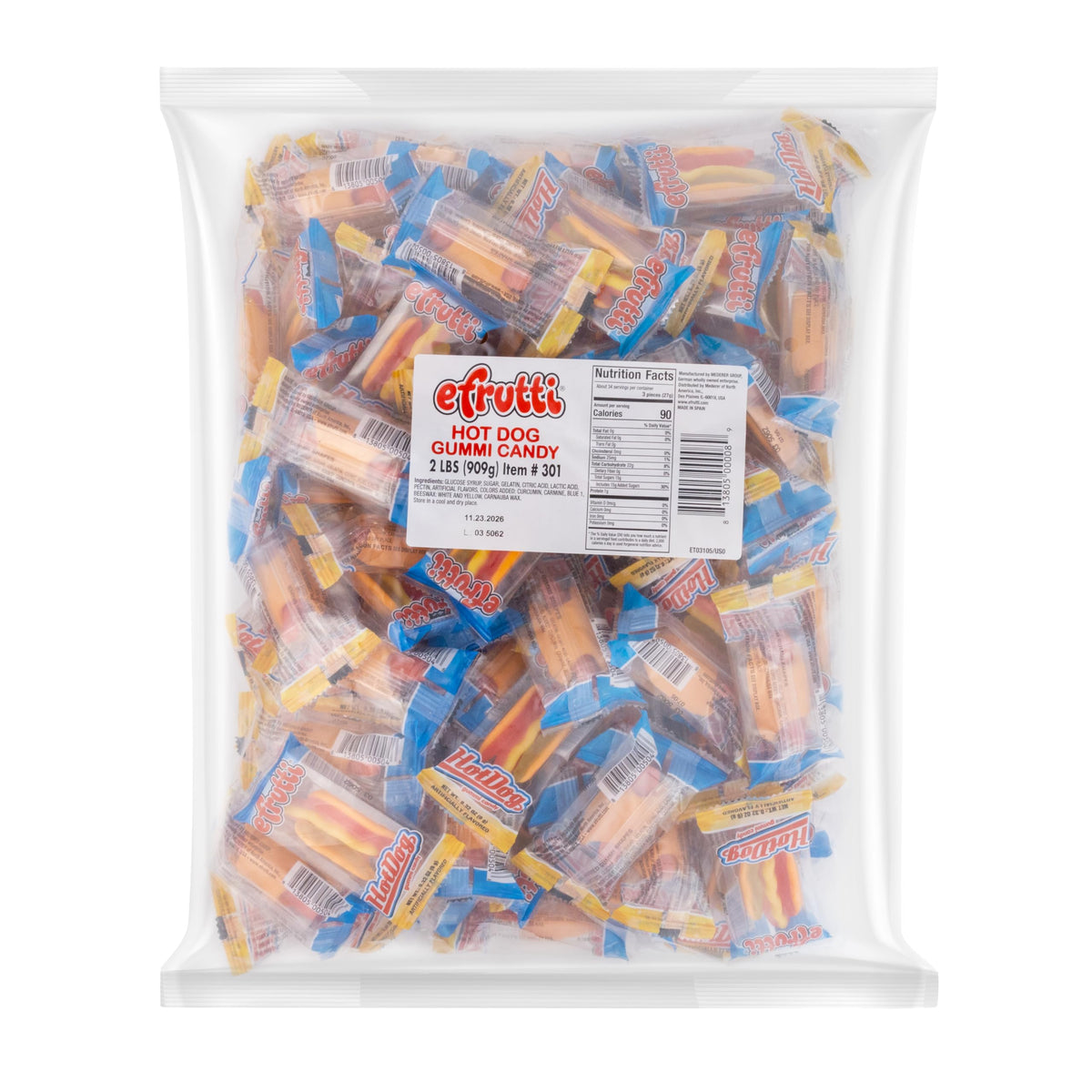 E.Frutti hot dog gummy candy bulk bag—gluten-free fruit chews, kid-friendly snack