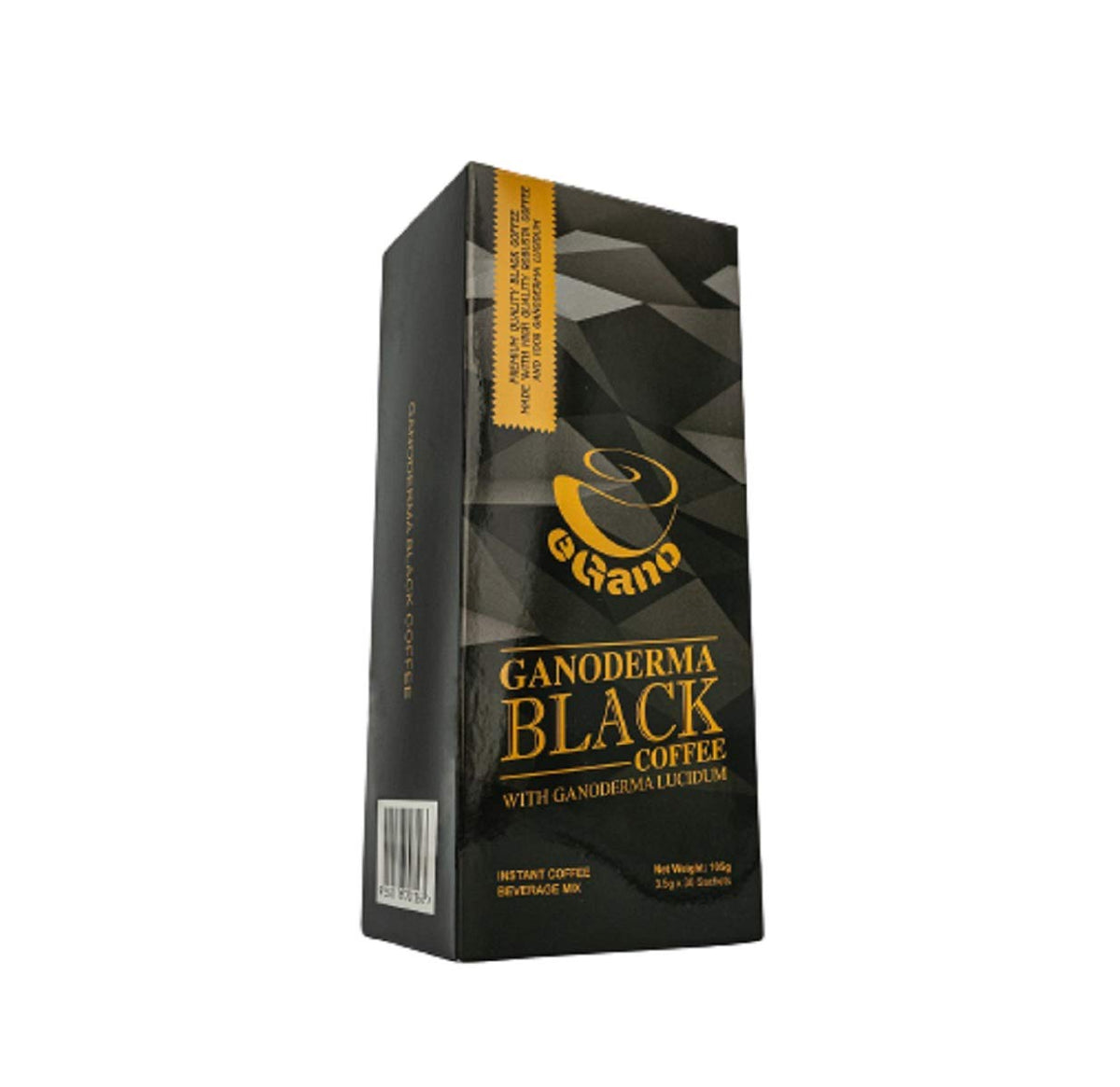 Front view of eGano Ganoderma Black Coffee box with branding