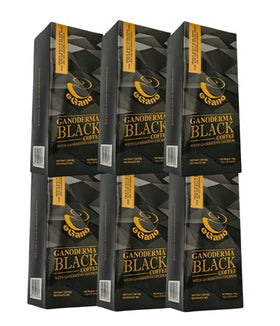 eGano Ganoderma Black Coffee packaging boxes show six-box bundle for daily use