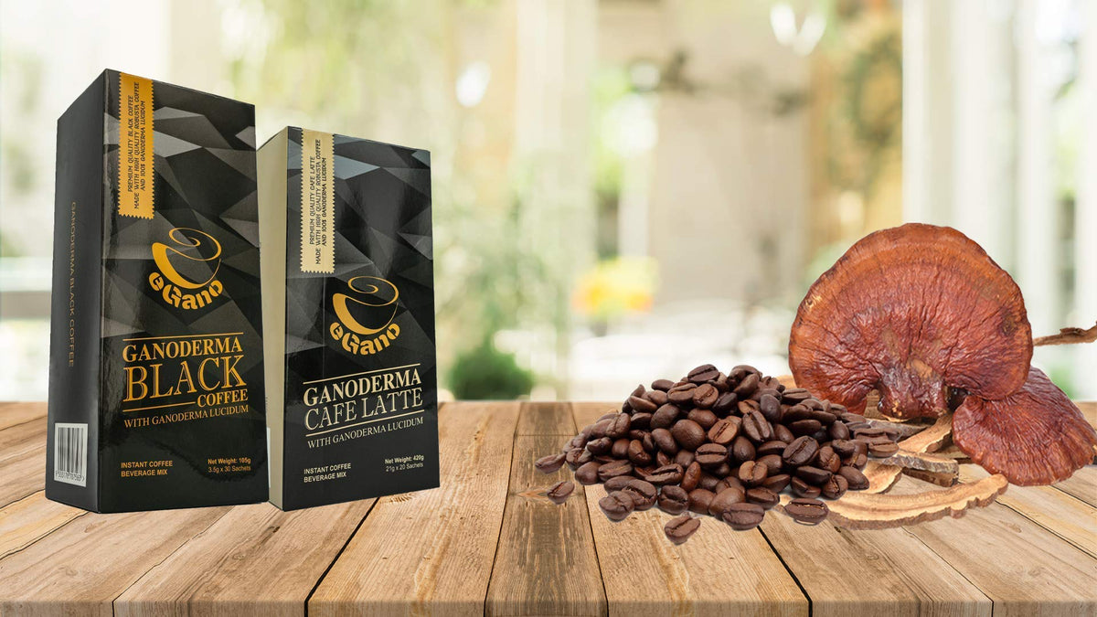 Close-up of eGano Ganoderma Black Coffee sachets highlighting easy single-serve portions