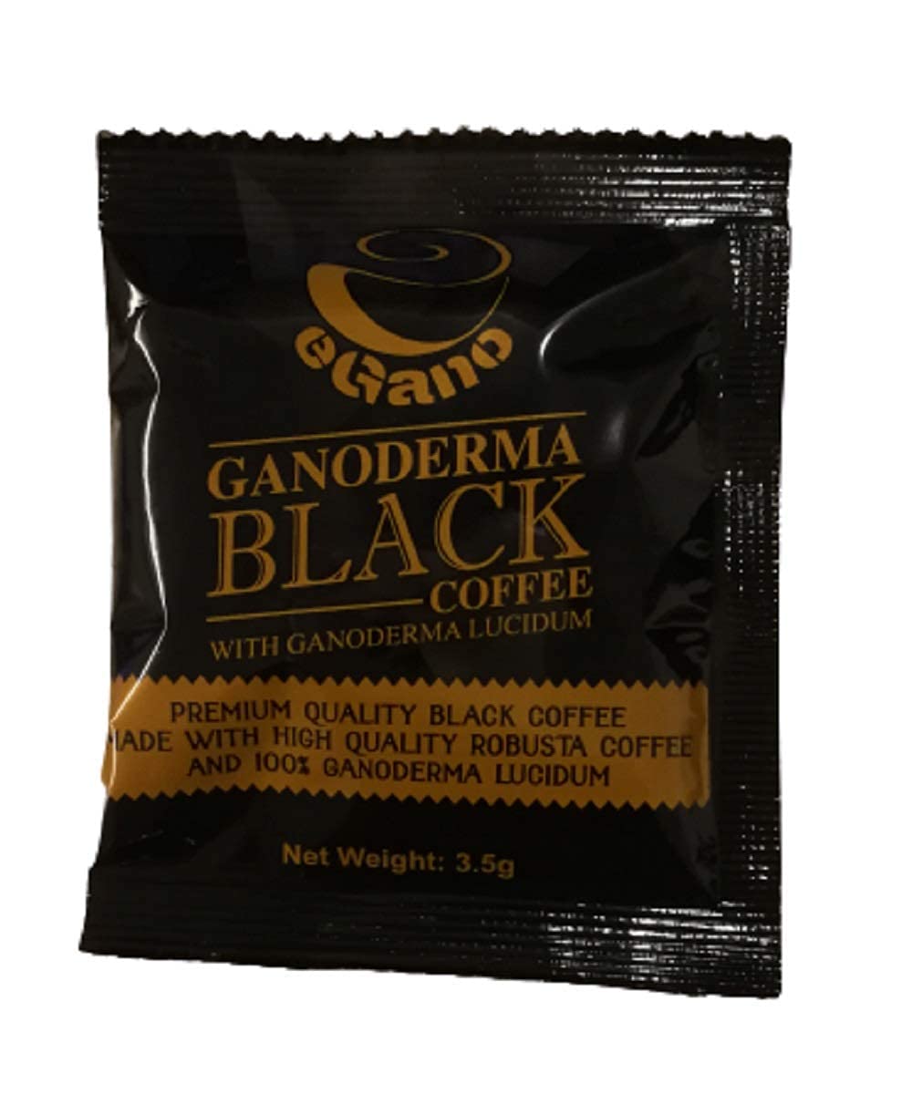 Packaging and logo of eGano Ganoderma coffee highlighting premium quality