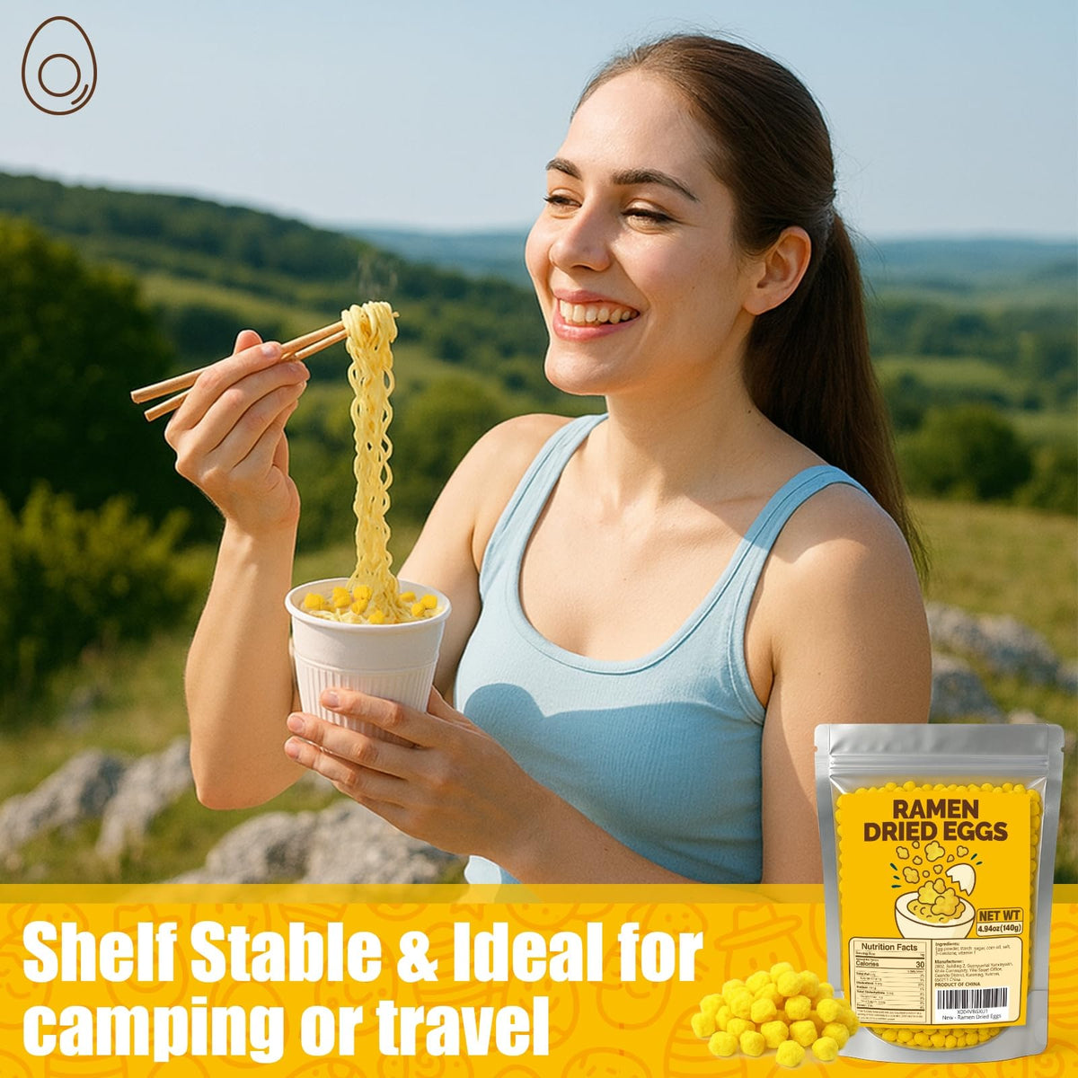 Egcina camping emergency meal pack with shelf-stable protein boost.