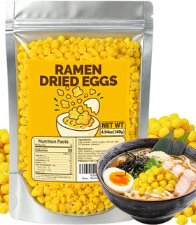Egcina dried egg ramen toppings packaging, compact and shelf-stable for travel.