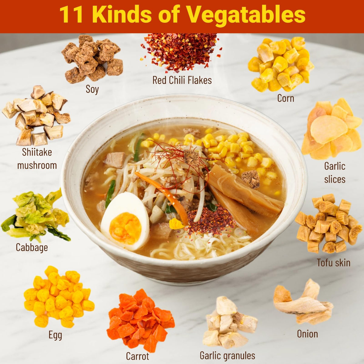 Egcina garlic slices and onion flakes enrich soups and noodles with aroma