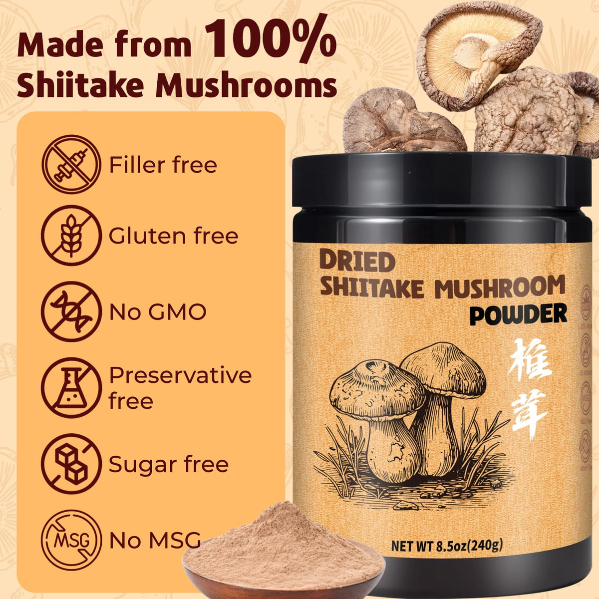 Egcina Shiitake powder dissolving in hot liquid for even flavor distribution.