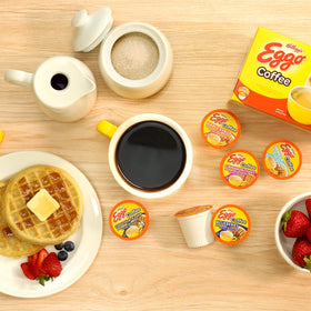 Morning scene with Eggo coffee and waffles for a comforting start.