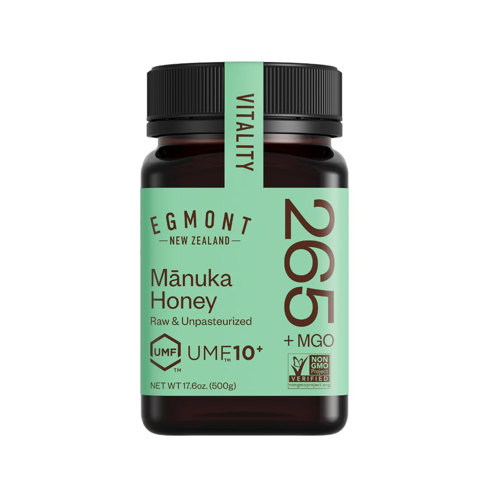 Egmont Honey Manuka bottle with 500g jar, pure New Zealand honey for daily use.