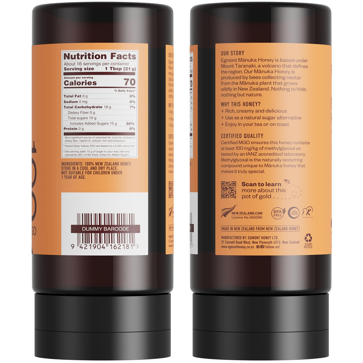 Egmont Honey Manuka bottle cap closeup highlighting secure packaging and spill prevention.