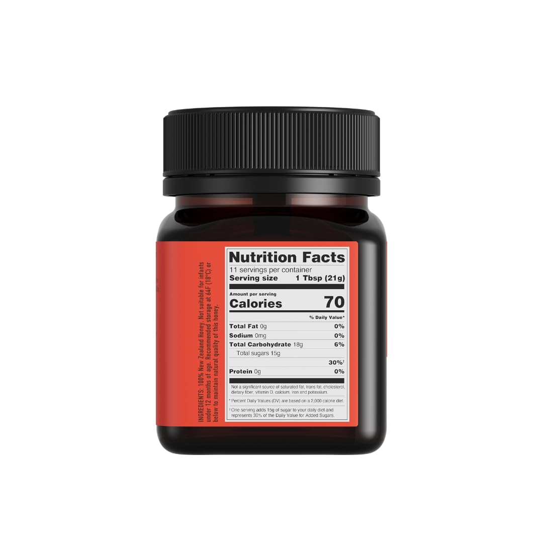 Egmont Honey Manuka bottle back shows recycled packaging and traceability.
