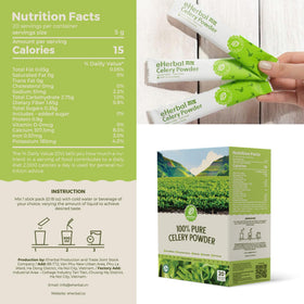 eHerbal Pure Nature celery powder box open reveals 20 sachets for travel