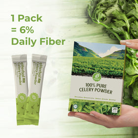 eHerbal Pure Nature celery powder smoothie glass illustrates versatile beverage add-in