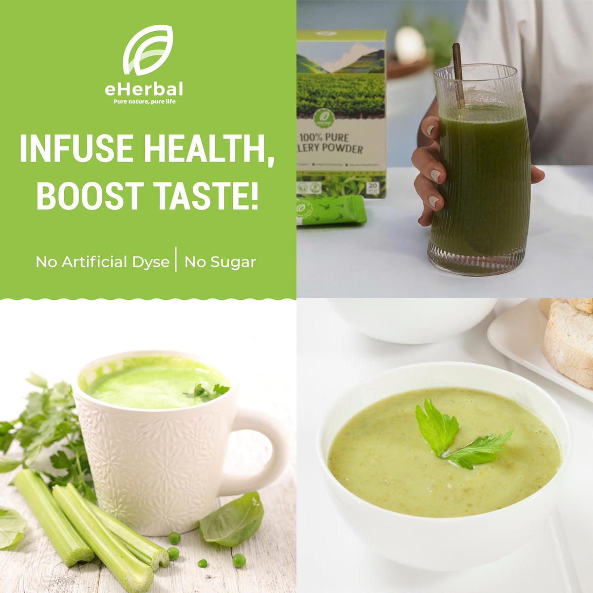 eHerbal Pure Nature celery powder travel pack showcases portable convenience