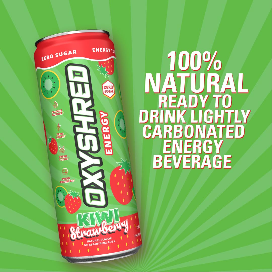 OxyShred kiwi strawberry 12-pack displayed for daily clean caffeine