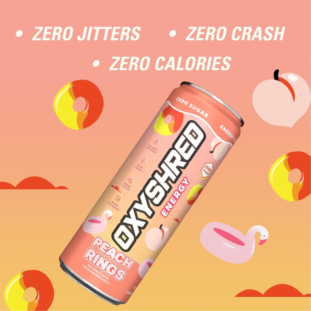 EHP Labs OxyShred Peach Candy Rings being poured over ice for a refreshing energized moment