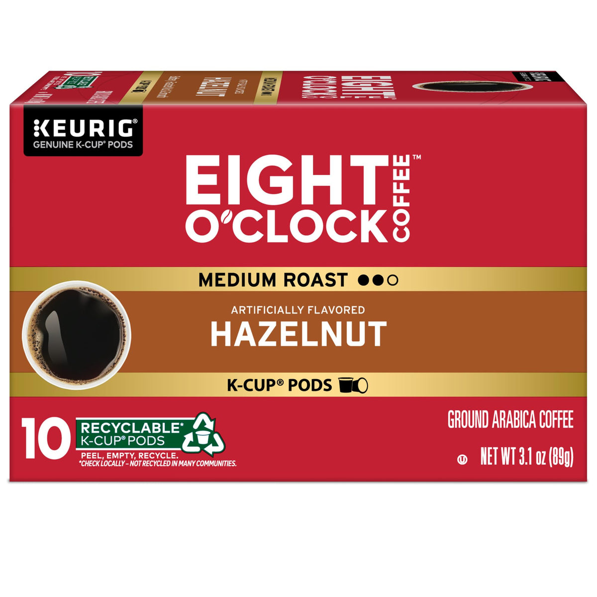 Aromatic Eight O'Clock Hazelnut K-Cup pod ready for brewing ritual.