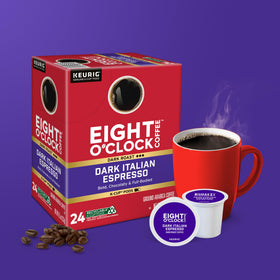 Box-front of 96-count Eight O'Clock Dark Italian Roast