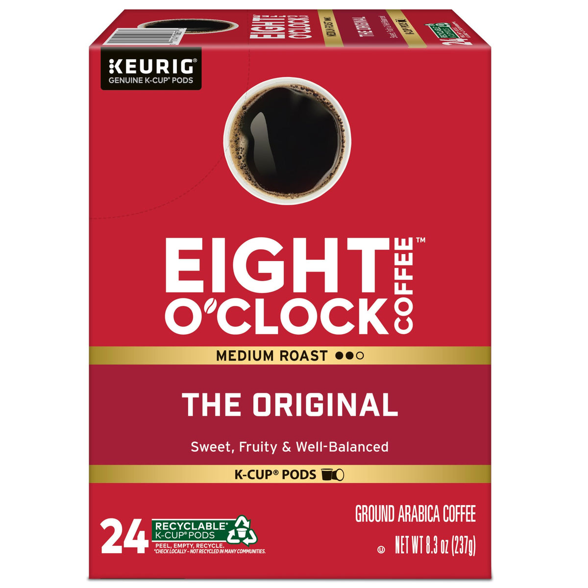 Eight O'Clock Coffee brewed finish image conveys bold yet smooth flavor profile.