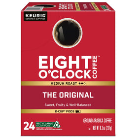 Eight O'Clock Coffee brewed finish image conveys bold yet smooth flavor profile.