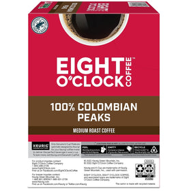 Eight O'Clock Colombian Peaks brewed cup showing medium roast finish.
