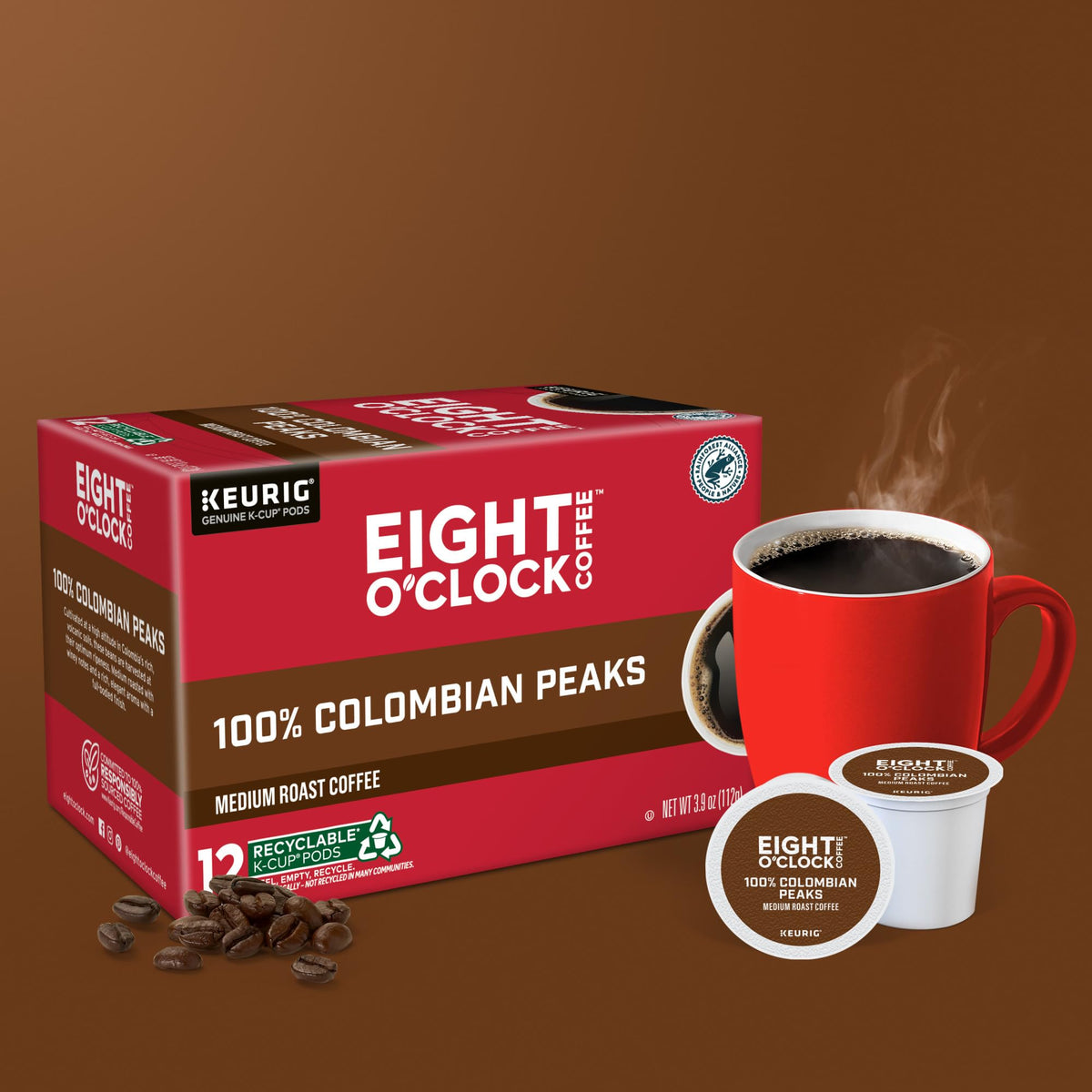 Eight O'Clock Colombian Peaks on a tidy kitchen counter