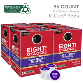 Eight O'Clock Dark Italian Roast K-Cups packaging showing convenience