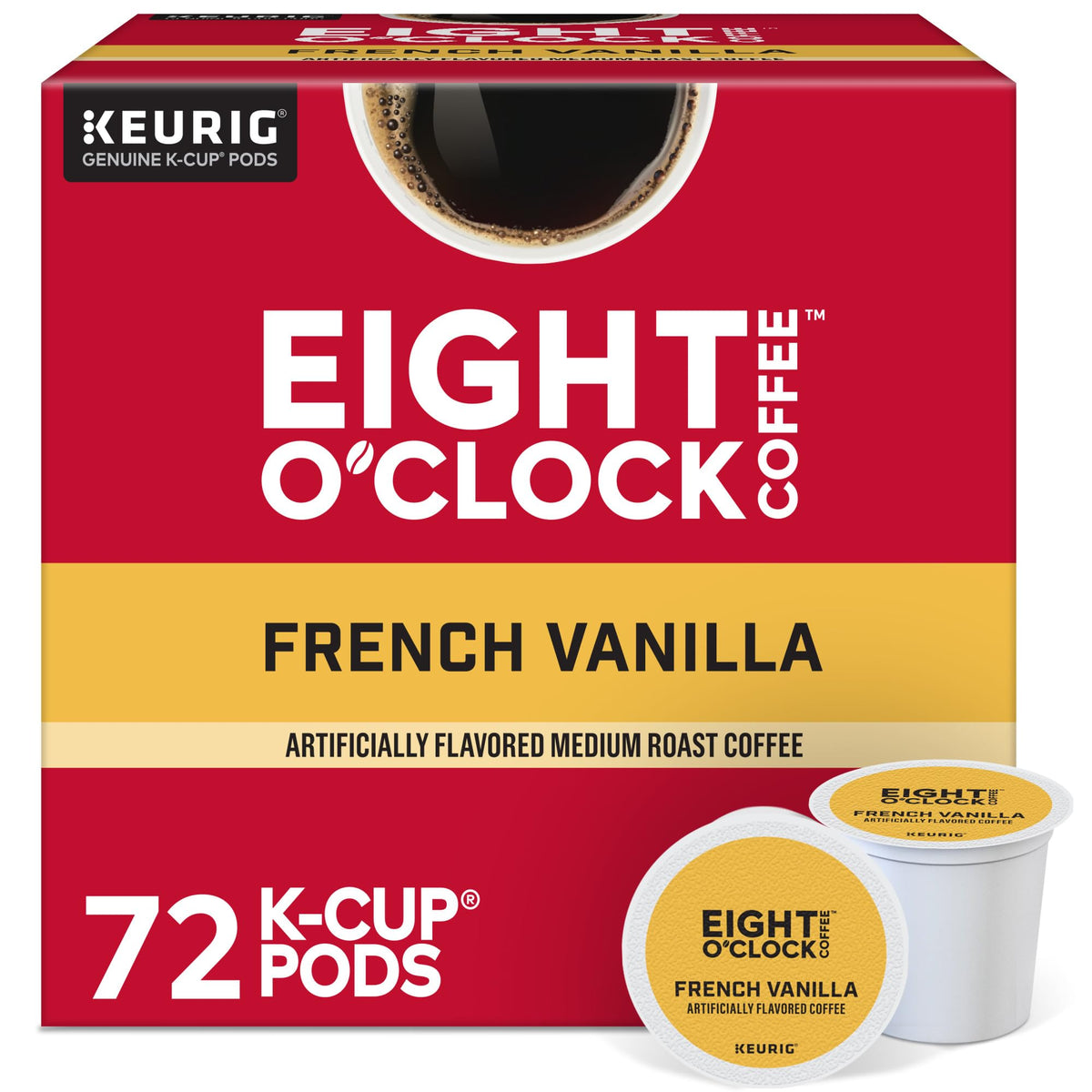 Eight O'Clock Coffee French Vanilla K-Cup pods with rich aroma and smooth flavor