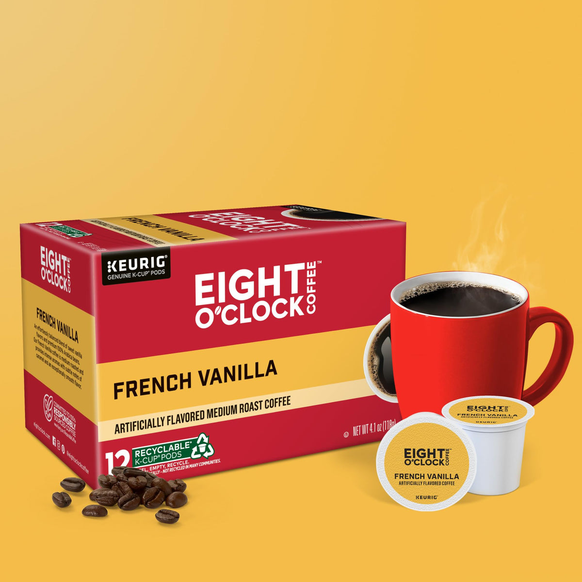 Morning routine with Eight O'Clock French Vanilla coffee