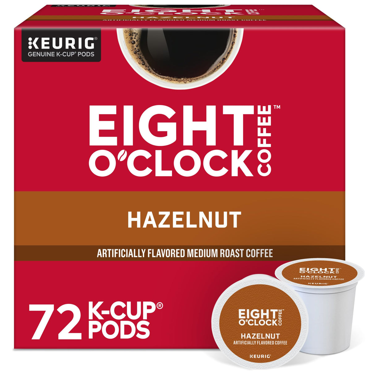 Eight O'Clock Hazelnut K-Cup pod on a counter for easy mornings