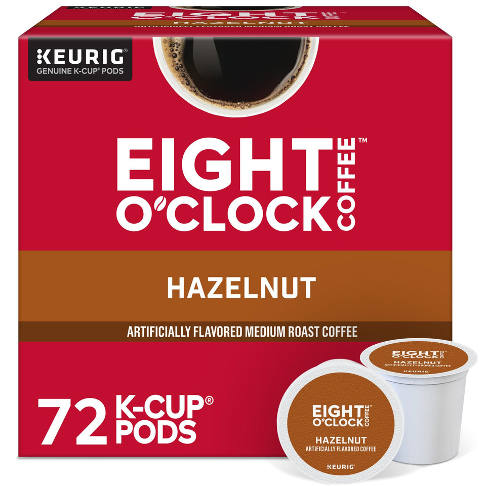 Eight O'Clock Hazelnut K-Cup pod on a counter for easy mornings
