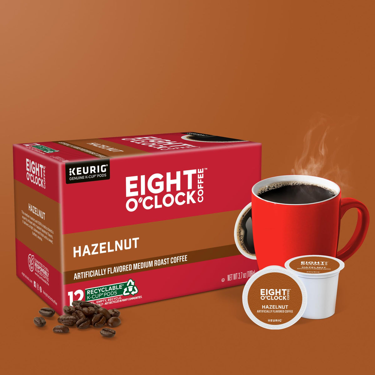 Set of Eight O'Clock Hazelnut K-Cup pods ready for use