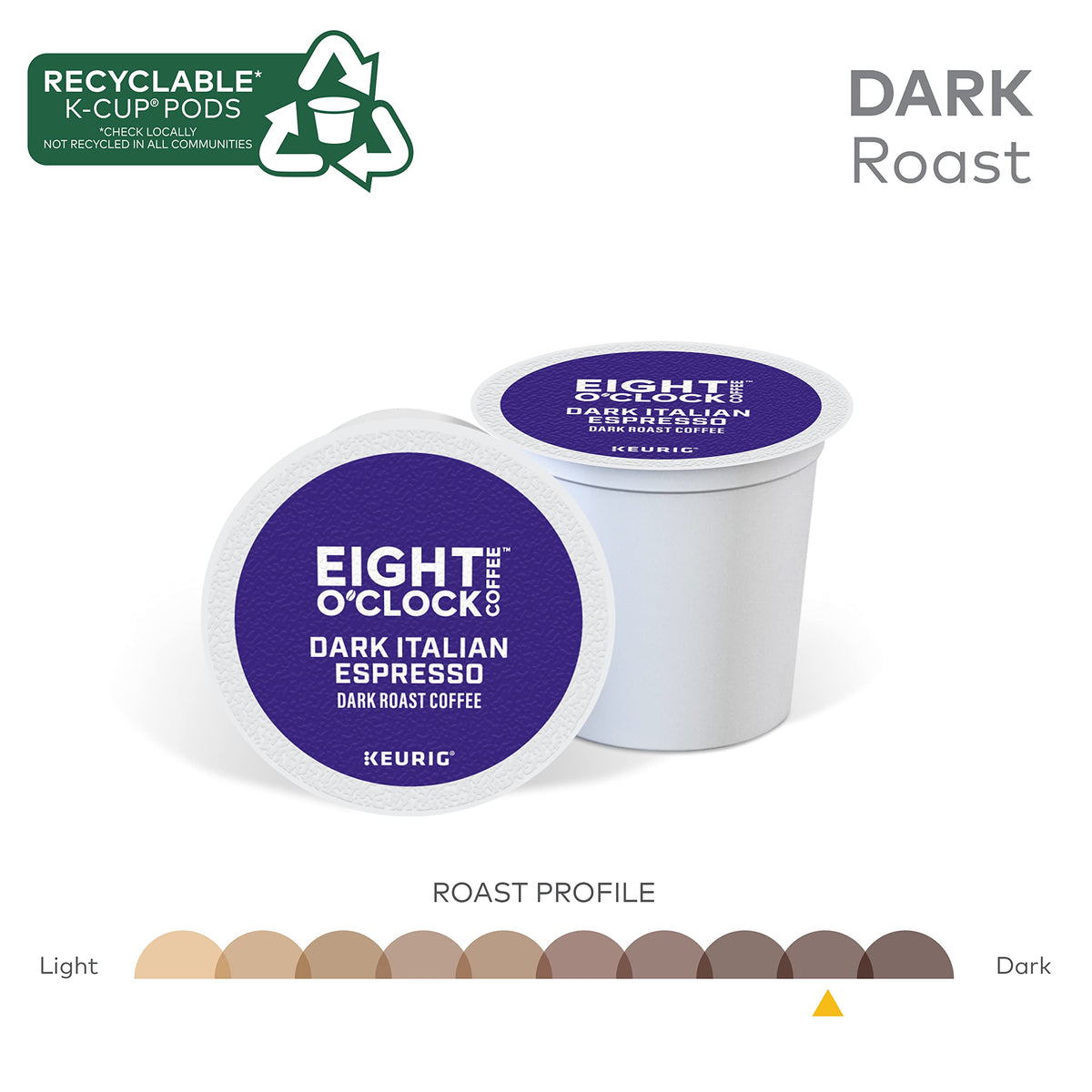 Eight O'Clock Keurig pod in a brewer, ready to brew bold espresso-style coffee.