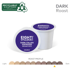 Eight O'Clock Kosher certification logo beside the pods