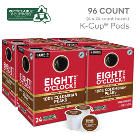 Medium roast Eight O'Clock coffee in a 96-count box concept.