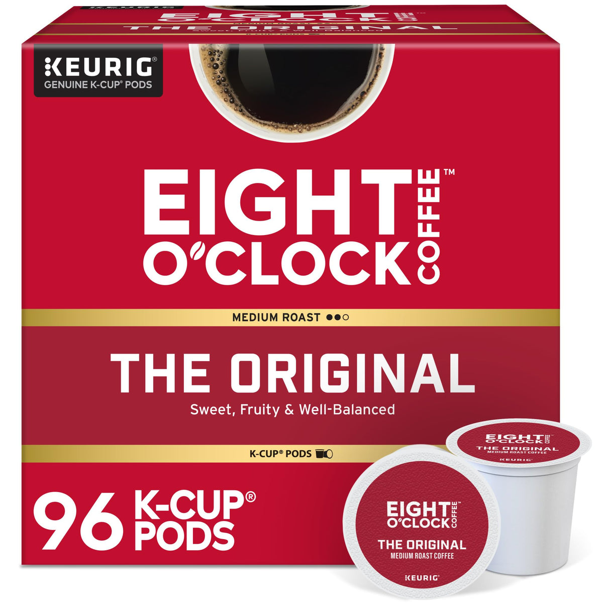 Eight O'Clock Coffee Original box product image showing convenient pods for busy mornings.