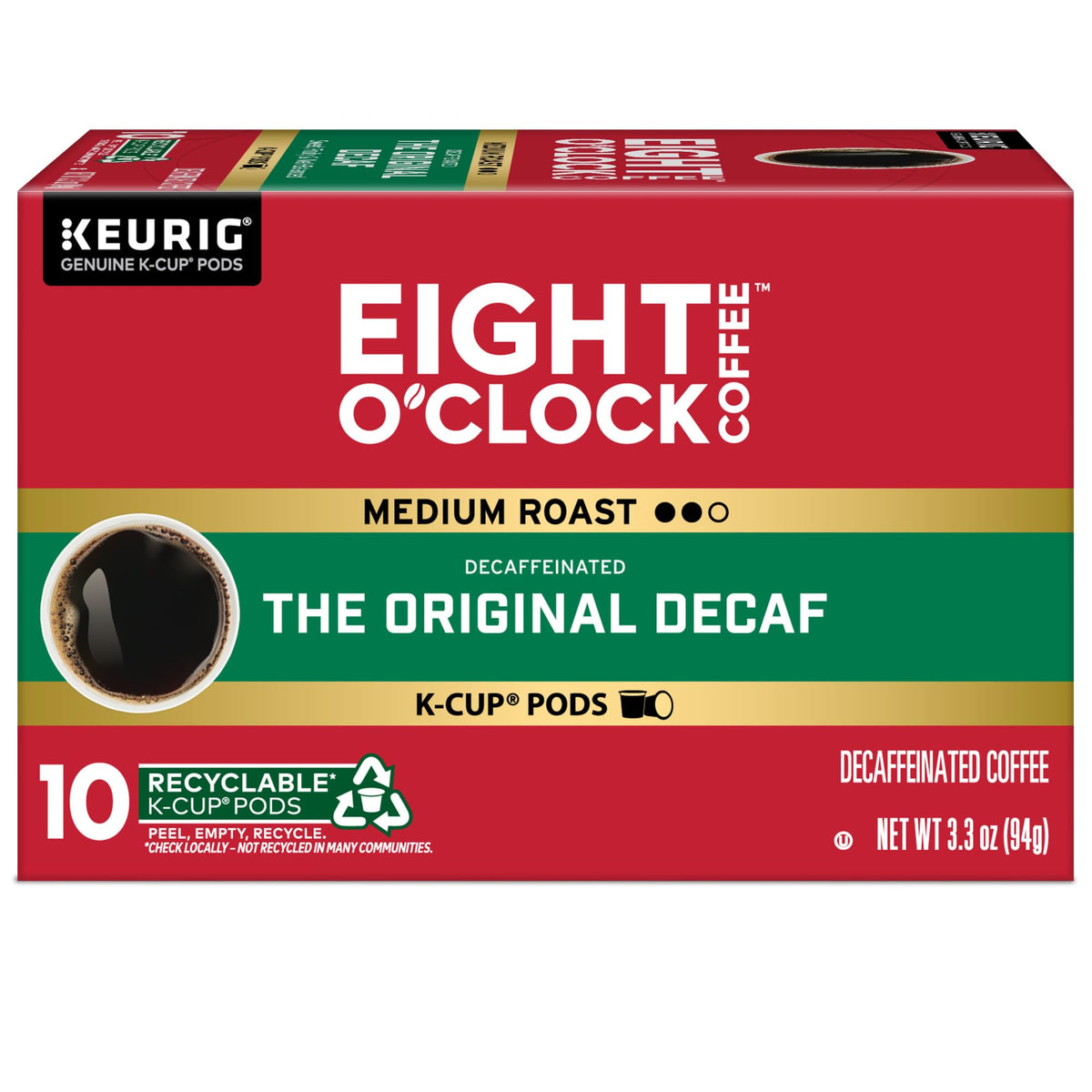 60-count box of Eight O'Clock Original Decaf for daily use