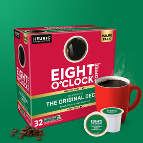 Eight O'Clock Original Decaf close-up of K-Cup packaging and barcode.