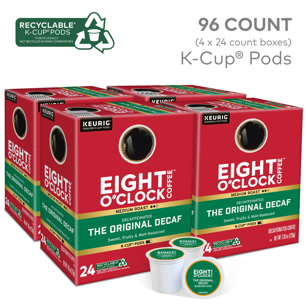 Eight O'Clock Coffee Original Decaf medium roast cup delivering balanced aroma.