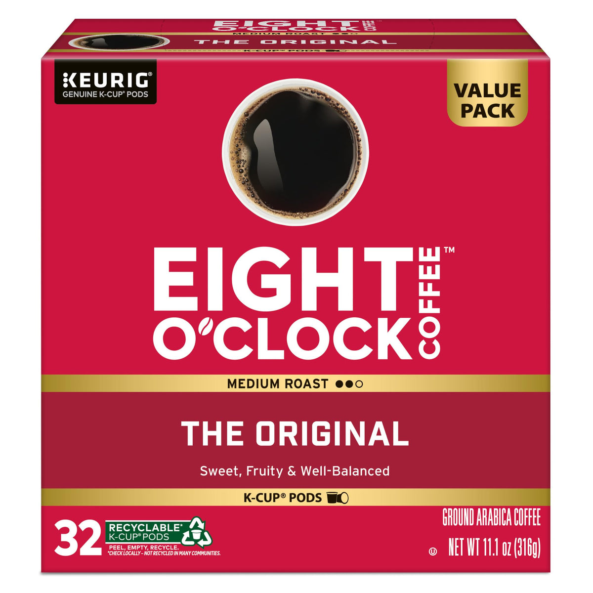 Eight O'Clock Coffee Original Medium Roast pod on kitchen counter, ideal daily ritual.