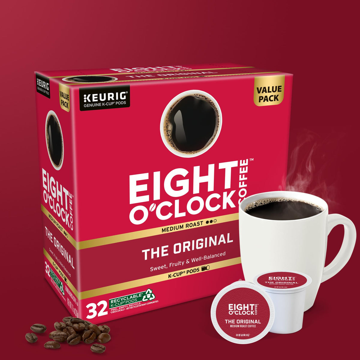 Eight O'Clock Coffee Original Medium Roast K-Cup, medium roast with smooth aroma.