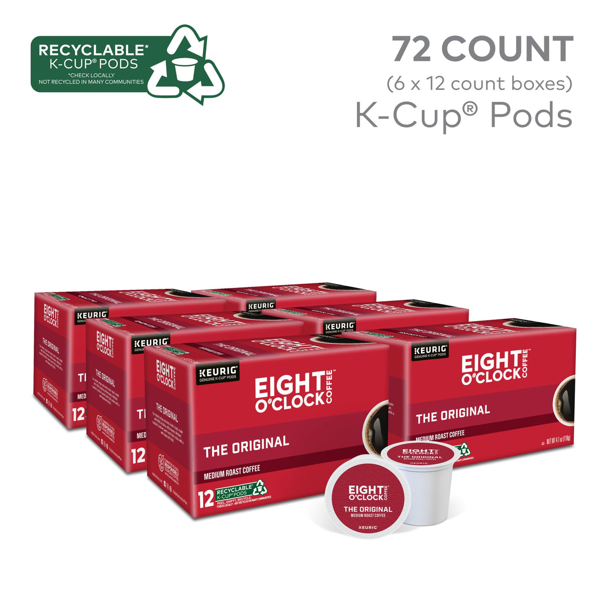 Original Medium Roast packaging from Eight O'Clock Coffee for convenient Keurig use