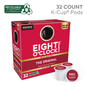 Eight O'Clock Coffee Original Medium Roast packaging, convenient single-serve for Keurig brewers.