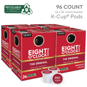 Eight O'Clock Coffee Original medium-roast pods closeup highlights premium Arabica flavor.